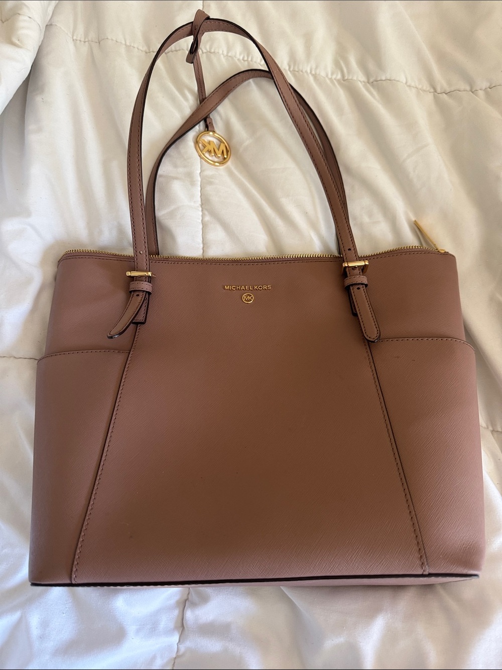 Michael Kors Brown Saffiano Tote with Gold Hardware